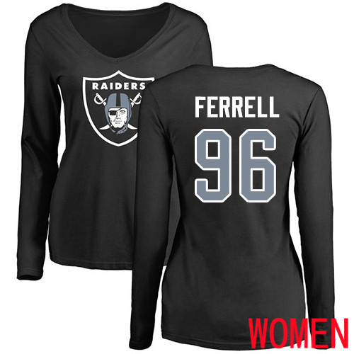 Oakland Raiders Olive Women Clelin Ferrell Name and Number Logo NFL Football #96 Long Sleeve T Shirt->nfl t-shirts->Sports Accessory
